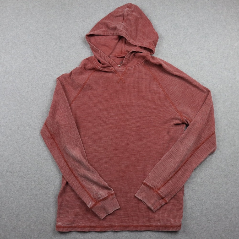 True Grit Hoodie Mens Large Pullover Thermal Knit Outdoor Casual Red Long Sleeve